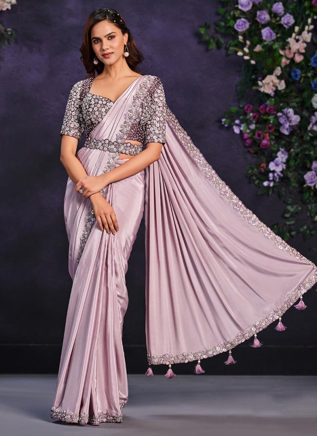 Pure Crape Georgette Lilac Party Wear Sequence Work Saree